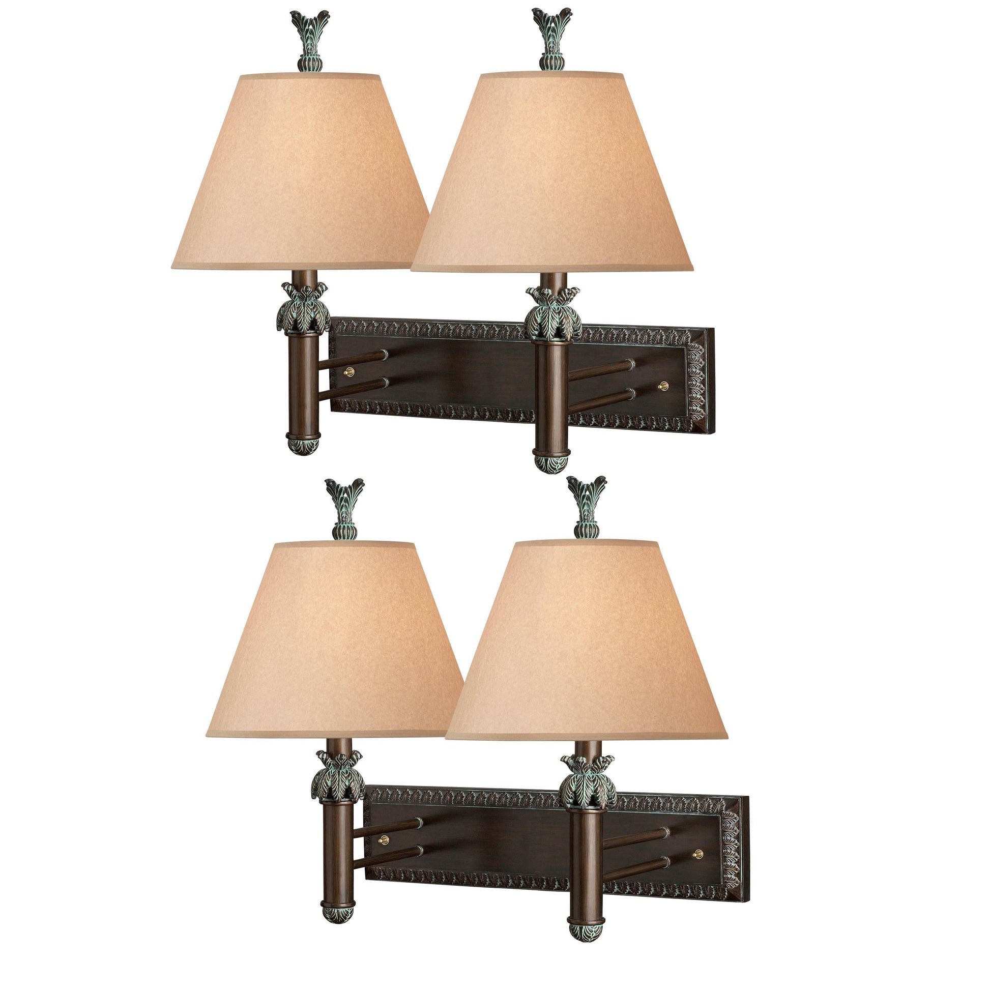 Medallion Lighting Tropical 21" Antique Bronze w/ Verdi Wash Resin/Steel Double Wall Lamp - Set of 2