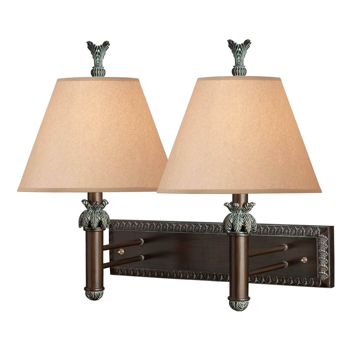 Medallion Lighting Tropical 21" Antique Bronze w/ Verdi Wash Resin/Steel Double Wall Lamp