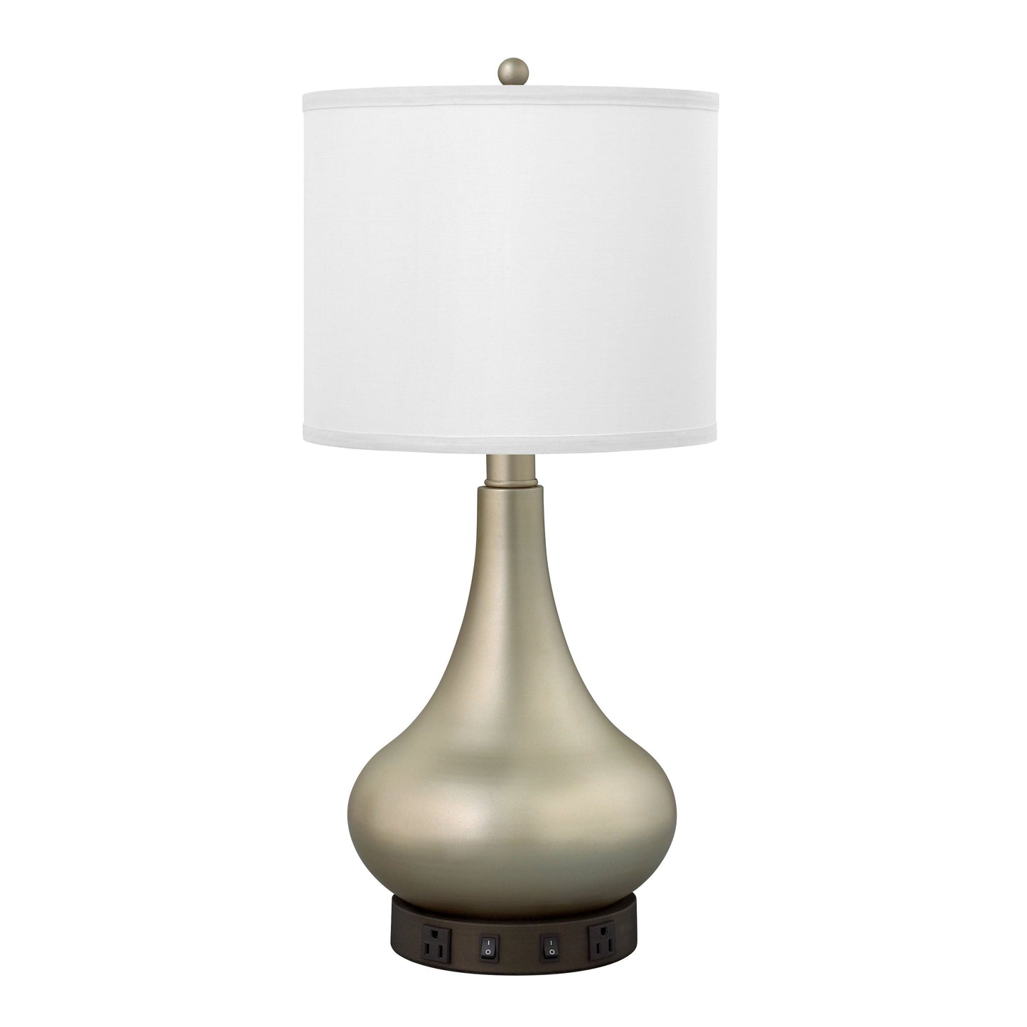 Medallion Lighting Truly Yours 26" Champagne and Metallic Bronze Steel Table Lamp With USB Port, 3-prong Outlets and White Fabric Drum Shade