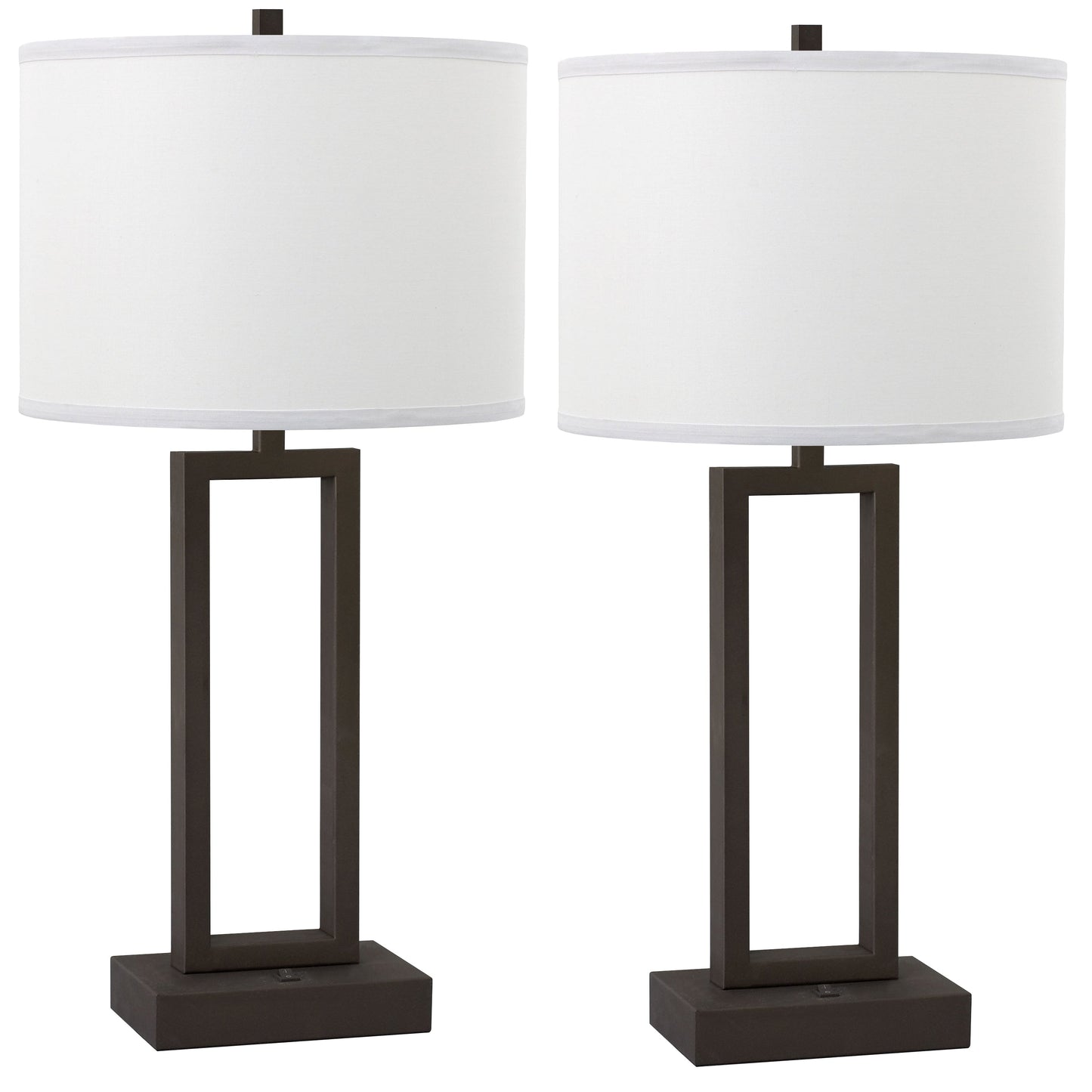 Medallion Lighting Truly Yours 28" Metallic Bronze Steel Table Lamp With White Fabric Drum Shade - Set of 2