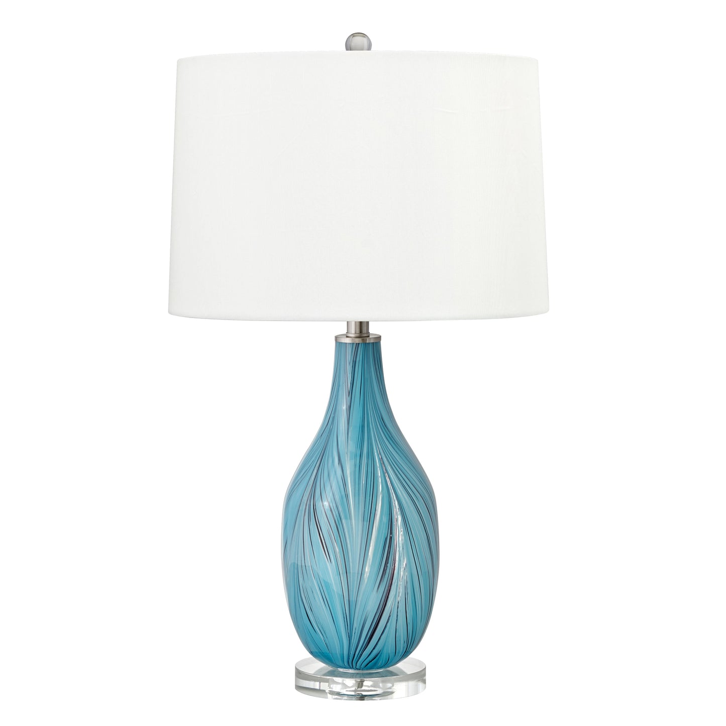 Medallion Lighting Turchese 29" Blue and Black Swirl Glass Acrylic Table Lamp With White Fabric Drum Shade