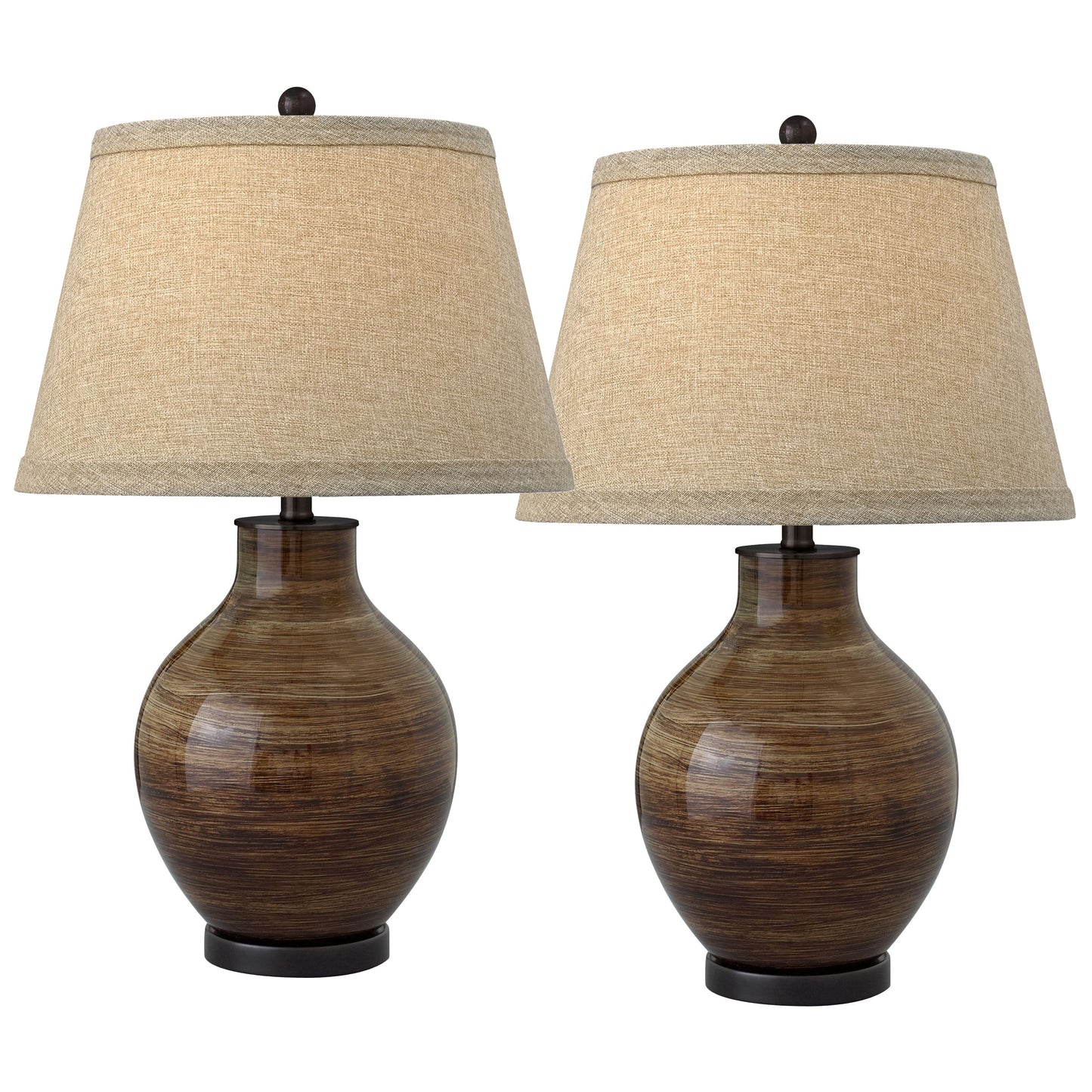 Medallion Lighting Venezia 28" Brown Glass Steel Table Lamp With Burlap Drum Shade - Set of 2