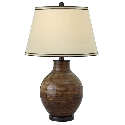 Medallion Lighting Venezia 28" Coffee Brushstrokes Glass/Steel Table Lamp With Cream/Chocolate Underfold Trim Drum Shade