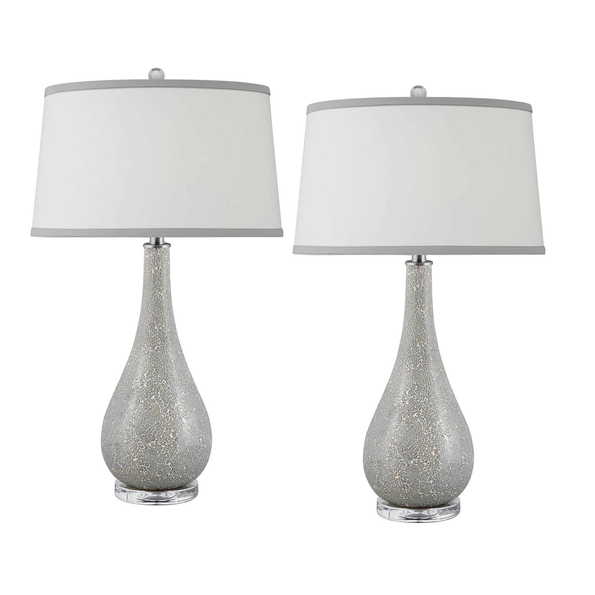 Medallion Lighting Vieste 31" Silver Mosaic Glass Acrylic Table Lamp With White Fabric Gray Trim Drum Shade - Set of 2