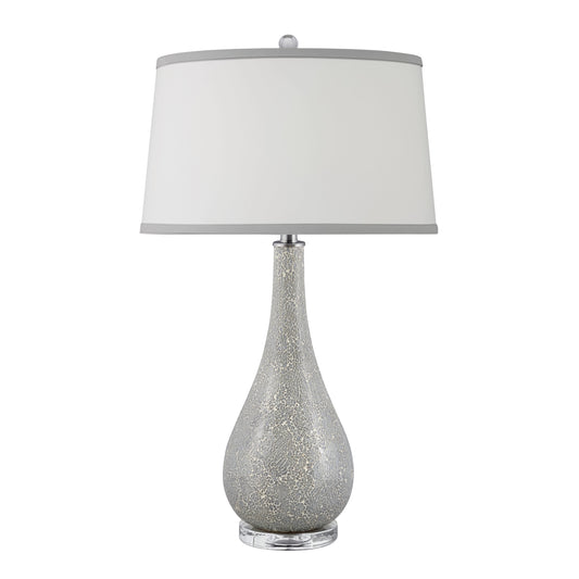 Medallion Lighting Vieste 31" Silver Mosaic Glass Acrylic Table Lamp With White Fabric Gray Trim Drum Shade