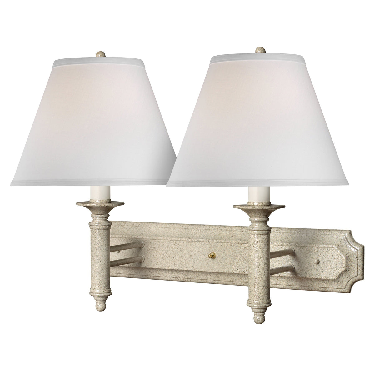 Medallion Lighting White Pebble 19" Textured Sand Steel 2-Light Double Wall Lamp With White Fabric Drum Shade