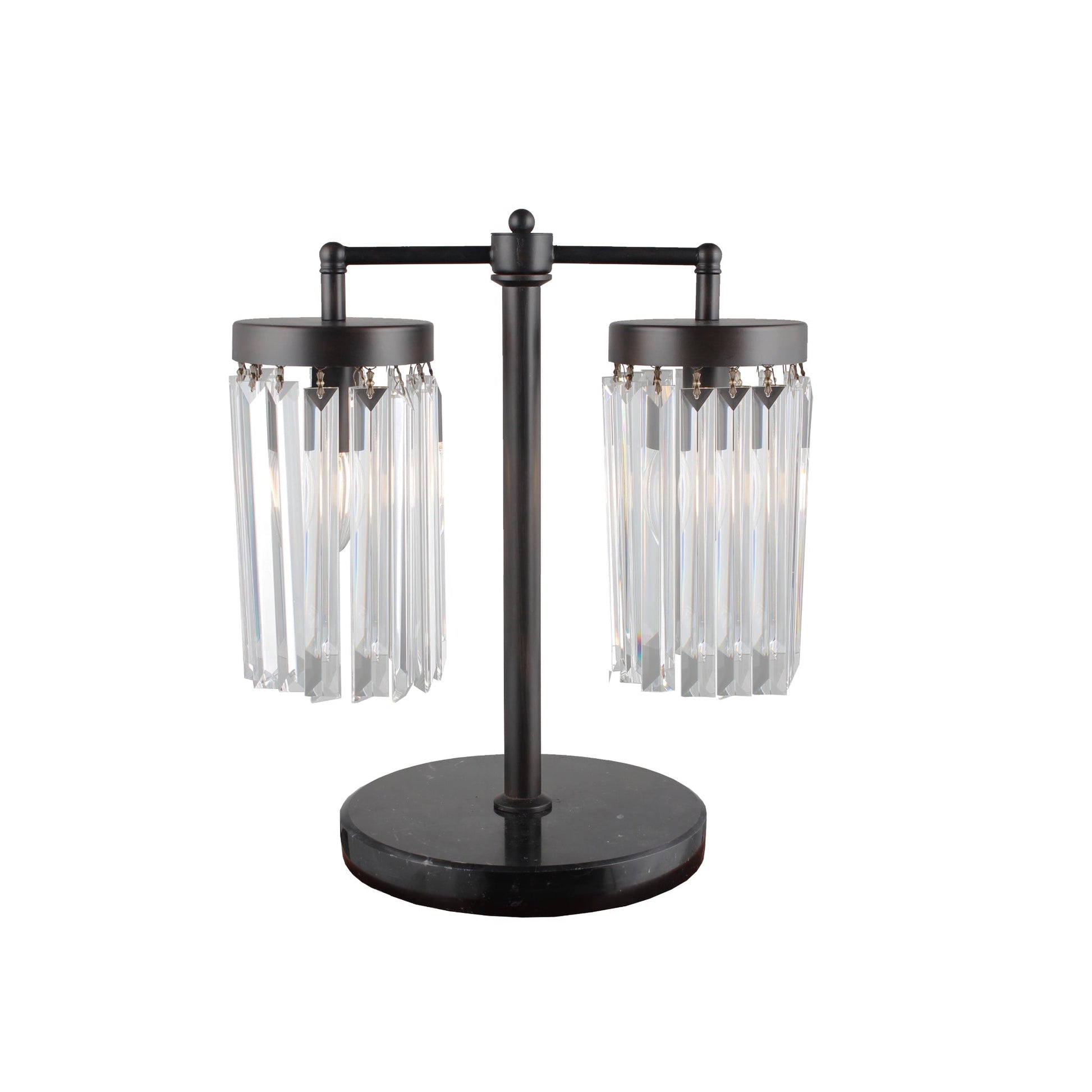Meva Chloe 6" Twin Crystal Table Lamp With Black Marble Fixture