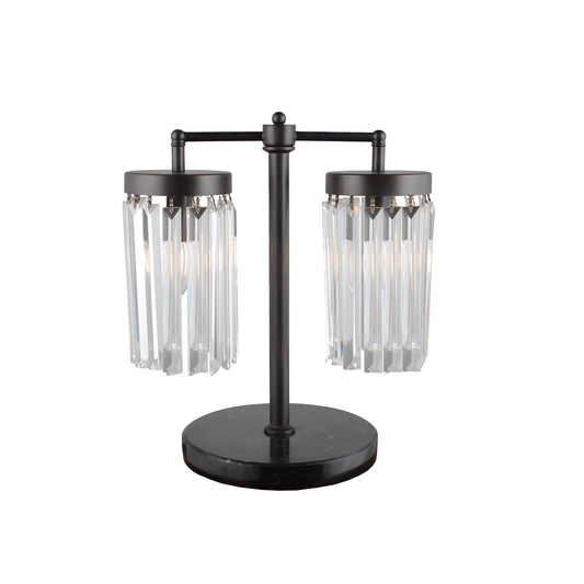 Meva Chloe 6" Twin Crystal Table Lamp With Black Marble Fixture