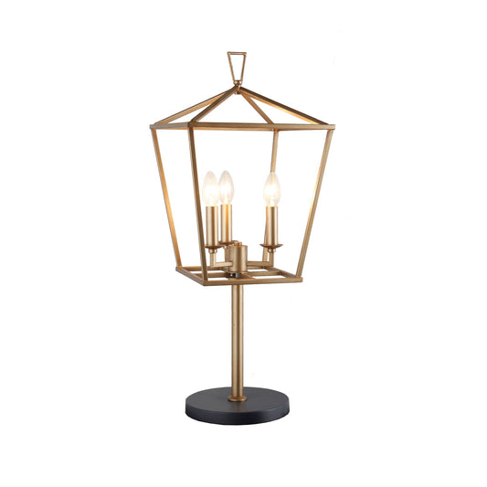 Meva Hollie 12" 3-Light Antique Gold Lantern Table Lamp