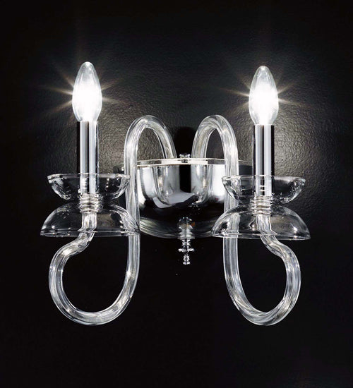Meyda Lighting 12" 2-Light Chrome Miro Wall Sconce With Crystal Shade Glass