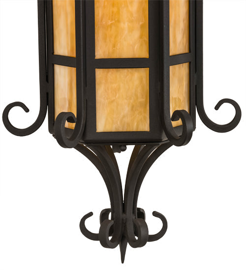 Meyda Lighting 13" Hand Wrought Iron Caprice Lantern Wall Sconce With Beige Art Shade Glass
