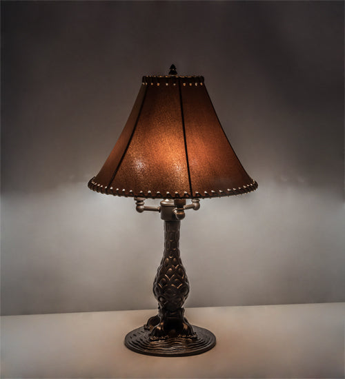 Meyda Lighting 14" 3-Light Mahogany Bronze Chamers Table Lamp With Brown Tan Faux Leather Shade