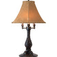 Meyda Lighting 14" 3-Light Mahogany Bronze Chamers Table Lamp With Brown Tan Faux Leather Shade