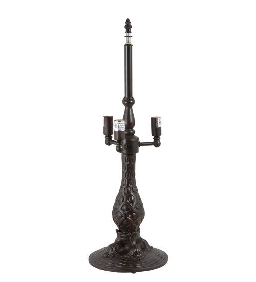 Meyda Lighting 14" 3-Light Mahogany Bronze Chamers Table Lamp With Brown Tan Faux Leather Shade