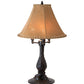 Meyda Lighting 14" 3-Light Mahogany Bronze Chamers Table Lamp With Brown Tan Faux Leather Shade