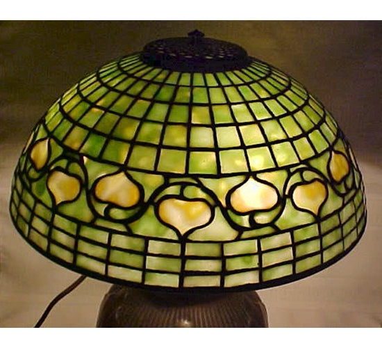 Meyda Lighting 14" 3-Light Original Antique Tiffany Acorn Table Lamp With Tobacco Leaf Shade Glass