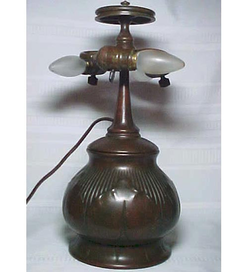 Meyda Lighting 14" 3-Light Original Antique Tiffany Acorn Table Lamp With Tobacco Leaf Shade Glass