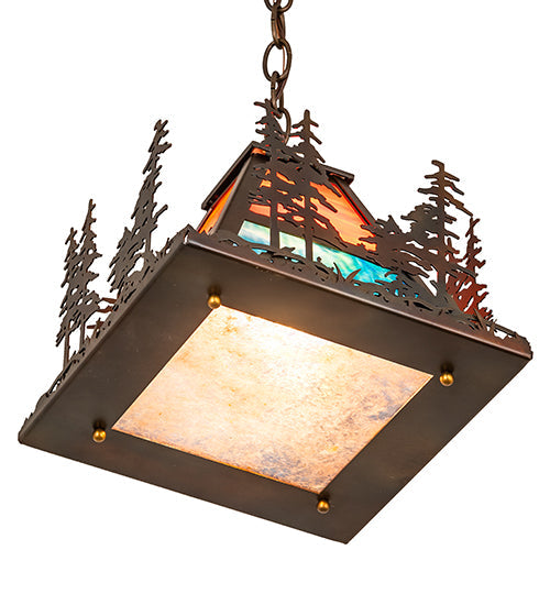 Meyda Lighting 14" Dark Burnished Antique Copper Pendant Light With Multi-Colored Shade Glass