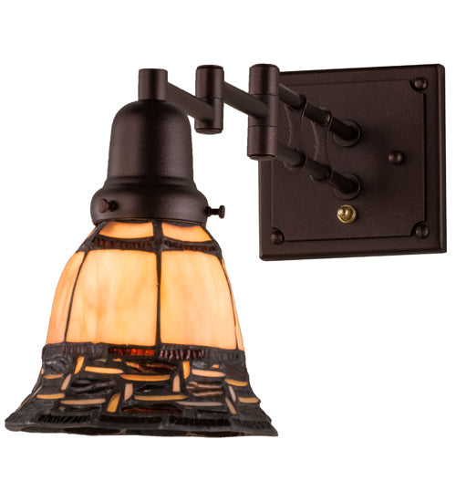 Meyda Lighting 14" Mahogany Bronze Ilona Swing Arm Wall Sconce With Honey & Beige Shade Glass