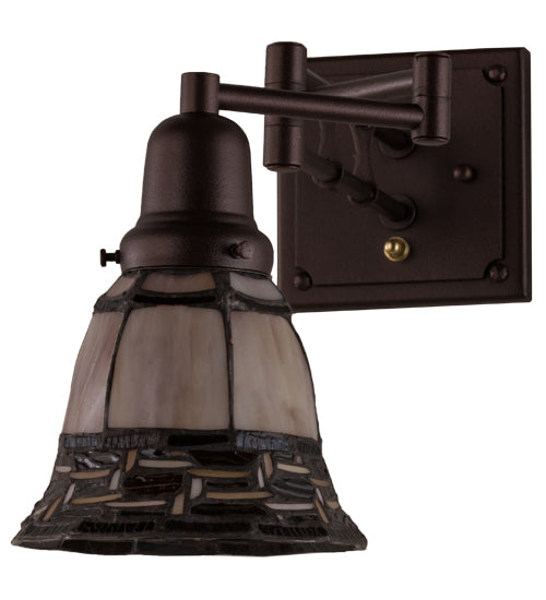 Meyda Lighting 14" Mahogany Bronze Ilona Swing Arm Wall Sconce With Honey & Beige Shade Glass