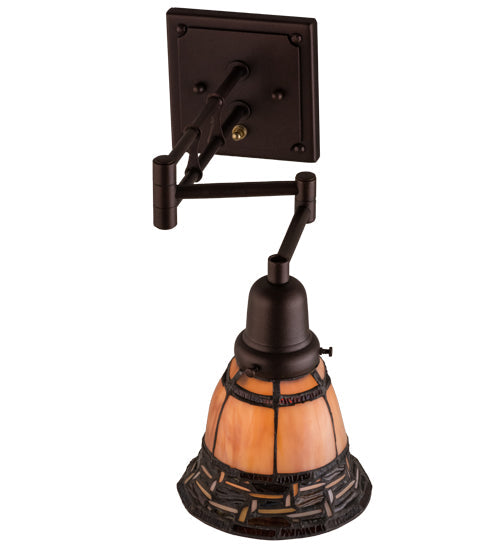 Meyda Lighting 14" Mahogany Bronze Ilona Swing Arm Wall Sconce With Honey & Beige Shade Glass