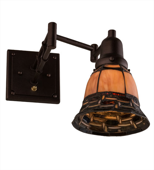 Meyda Lighting 14" Mahogany Bronze Ilona Swing Arm Wall Sconce With Honey & Beige Shade Glass