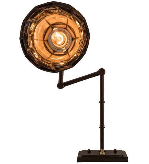 Meyda Lighting 14" Mahogany Bronze Ilona Swing Arm Wall Sconce With Honey & Beige Shade Glass