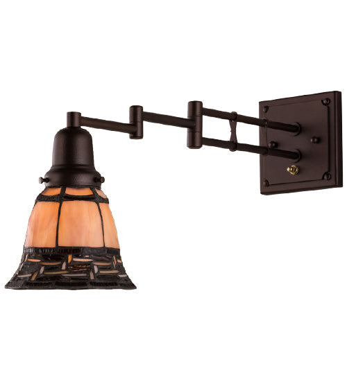 Meyda Lighting 14" Mahogany Bronze Ilona Swing Arm Wall Sconce With Honey & Beige Shade Glass