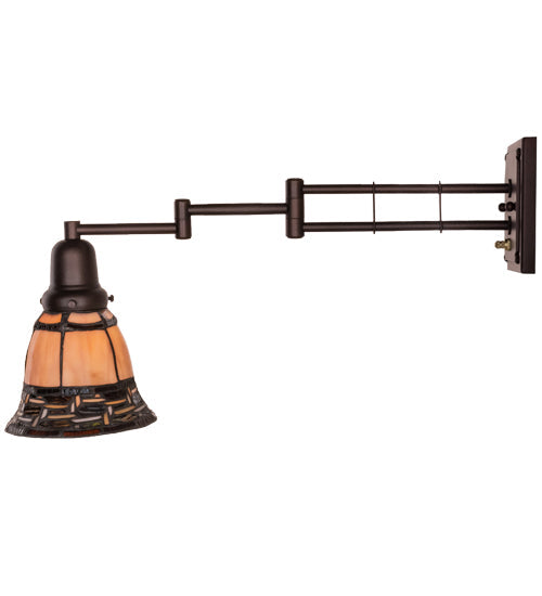 Meyda Lighting 14" Mahogany Bronze Ilona Swing Arm Wall Sconce With Honey & Beige Shade Glass