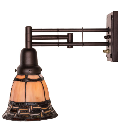 Meyda Lighting 14" Mahogany Bronze Ilona Swing Arm Wall Sconce With Honey & Beige Shade Glass