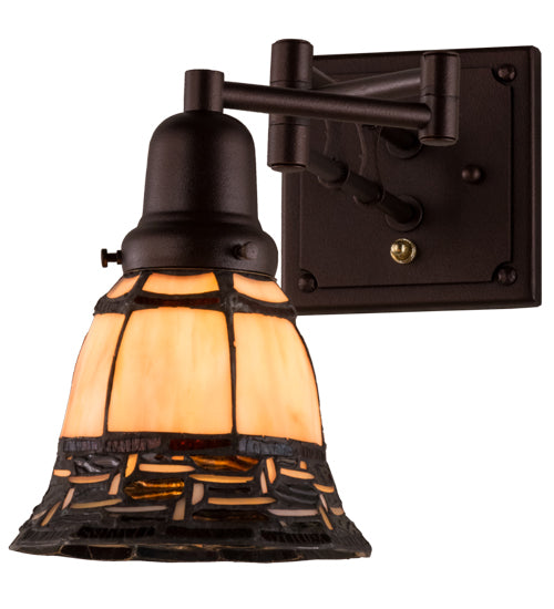 Meyda Lighting 14" Mahogany Bronze Ilona Swing Arm Wall Sconce With Honey & Beige Shade Glass