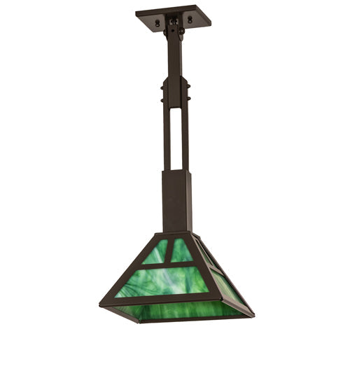 Meyda Lighting 14" Timeless Bronze "T" Mission Pendant Light With Green Art Shade Glass