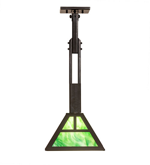 Meyda Lighting 14" Timeless Bronze "T" Mission Pendant Light With Green Art Shade Glass