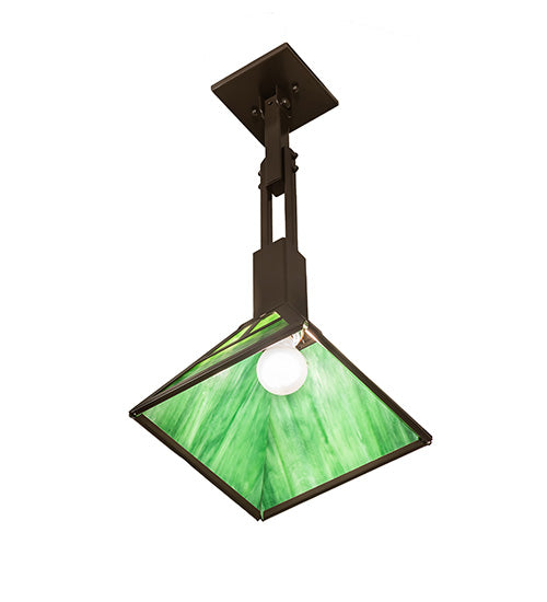 Meyda Lighting 14" Timeless Bronze "T" Mission Pendant Light With Green Art Shade Glass