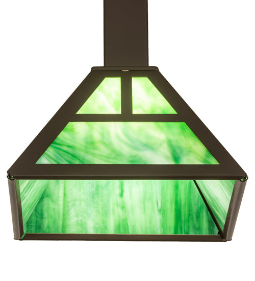 Meyda Lighting 14" Timeless Bronze "T" Mission Pendant Light With Green Art Shade Glass