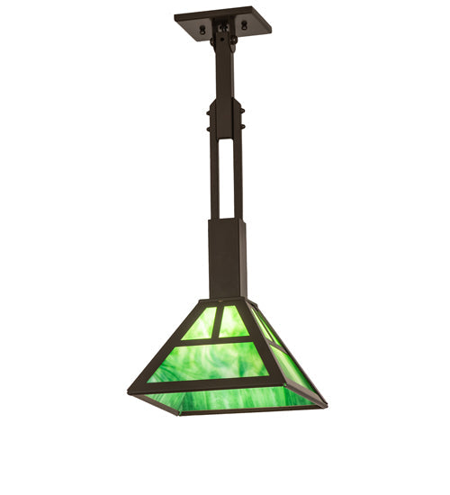 Meyda Lighting 14" Timeless Bronze "T" Mission Pendant Light With Green Art Shade Glass