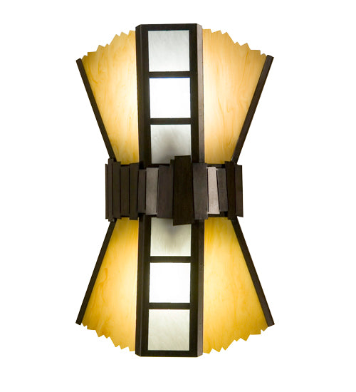 Meyda Lighting 15" 2-Light Rustic Iron Farrah Wall Sconce With Sahara Taupe Idalight Shade Glass