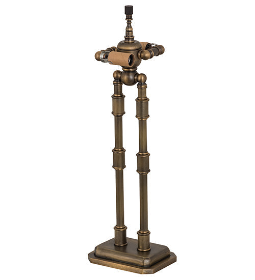 Meyda Lighting 16" 2-Light Antique Brass Templeton Brass Table Lamp With White Textrene Shade