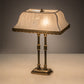 Meyda Lighting 16" 2-Light Antique Brass Templeton Brass Table Lamp With White Textrene Shade
