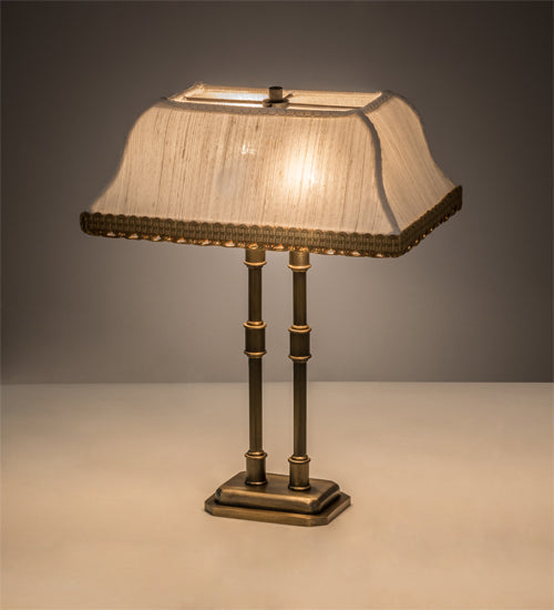 Meyda Lighting 16" 2-Light Antique Brass Templeton Brass Table Lamp With White Textrene Shade