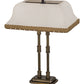 Meyda Lighting 16" 2-Light Antique Brass Templeton Brass Table Lamp With White Textrene Shade