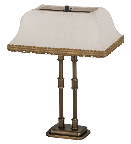 Meyda Lighting 16" 2-Light Antique Brass Templeton Brass Table Lamp With White Textrene Shade