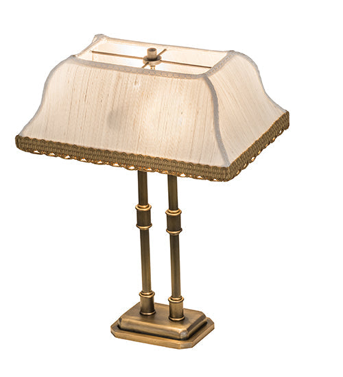 Meyda Lighting 16" 2-Light Antique Brass Templeton Brass Table Lamp With White Textrene Shade