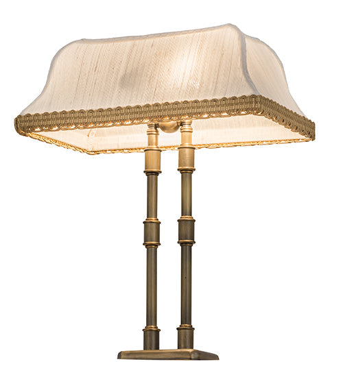 Meyda Lighting 16" 2-Light Antique Brass Templeton Brass Table Lamp With White Textrene Shade