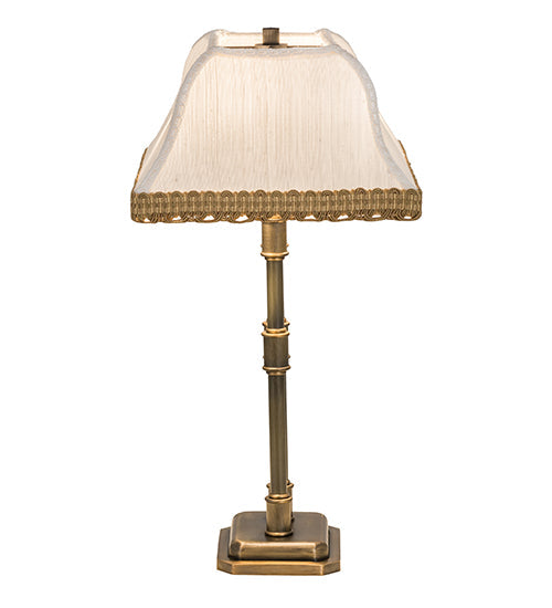 Meyda Lighting 16" 2-Light Antique Brass Templeton Brass Table Lamp With White Textrene Shade
