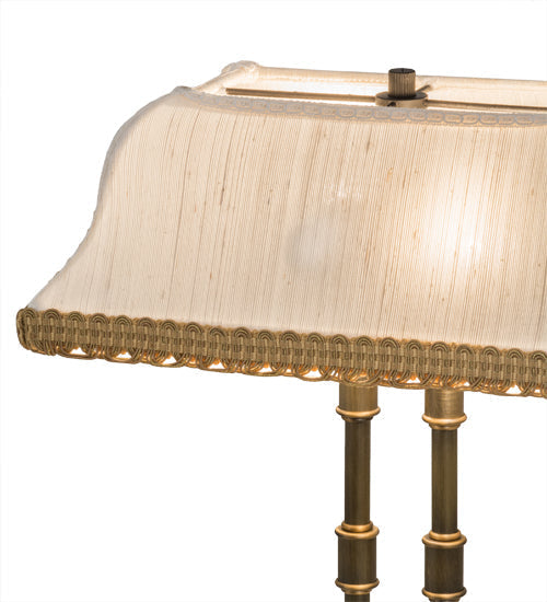Meyda Lighting 16" 2-Light Antique Brass Templeton Brass Table Lamp With White Textrene Shade