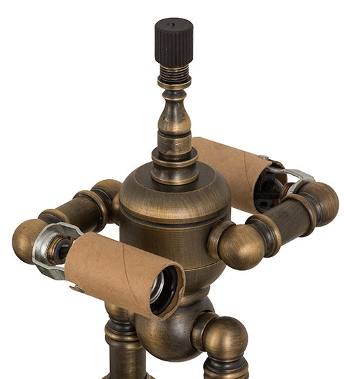 Meyda Lighting 16" 2-Light Antique Brass Templeton Brass Table Lamp With White Textrene Shade