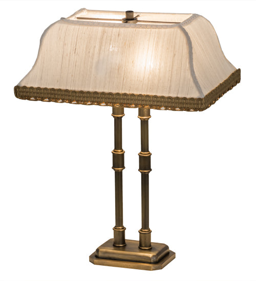 Meyda Lighting 16" 2-Light Antique Brass Templeton Brass Table Lamp With White Textrene Shade