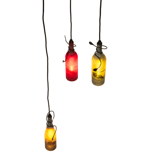 Meyda Lighting 16" 3-Light Textured Black Pendant Light With Multi-Colored Wine Bottle Shade Glass