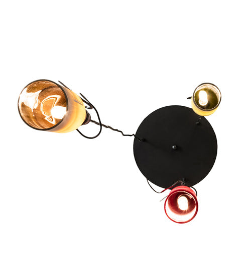 Meyda Lighting 16" 3-Light Textured Black Pendant Light With Multi-Colored Wine Bottle Shade Glass